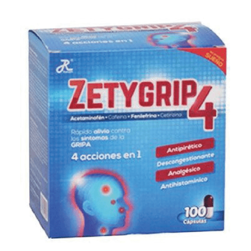 ZETYGRIP 4 (ACET-CAF-FENIL-CETIR) CAPSULAS X 100  UNIDADES (RUECAN)